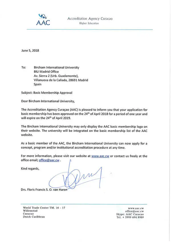 Bircham University AAC - Accreditation Agency Curaçao Bircham University AAC - Accreditation Agency Curaçao