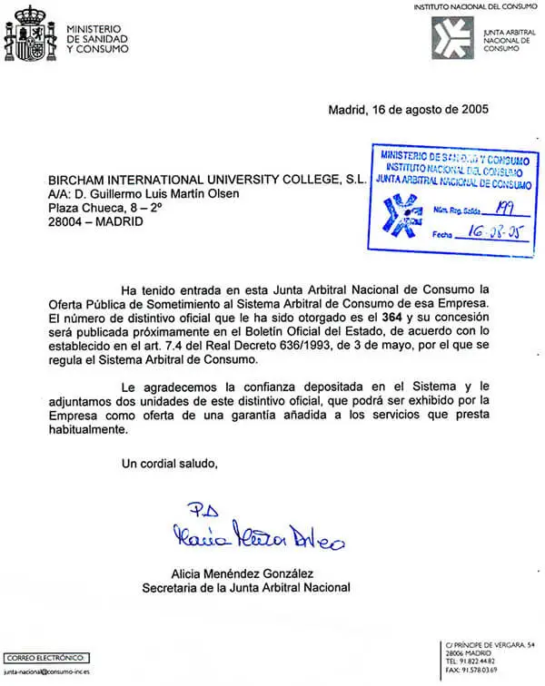Bircham University Spain Ministry of Consumer Affairs (INC) Bircham University Spain Ministry of Consumer Affairs (INC)