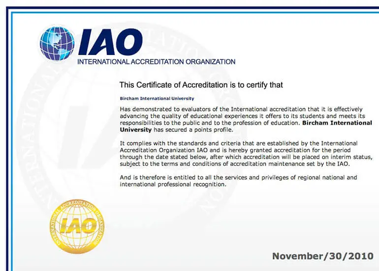 Bircham University IAO - International Accreditation Organization Bircham University IAO - International Accreditation Organization